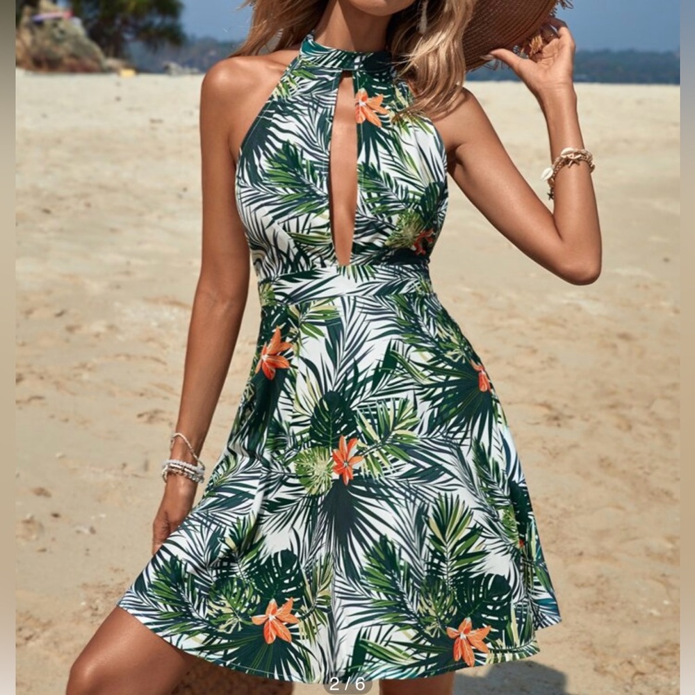 Tropical Halter Neck Dress